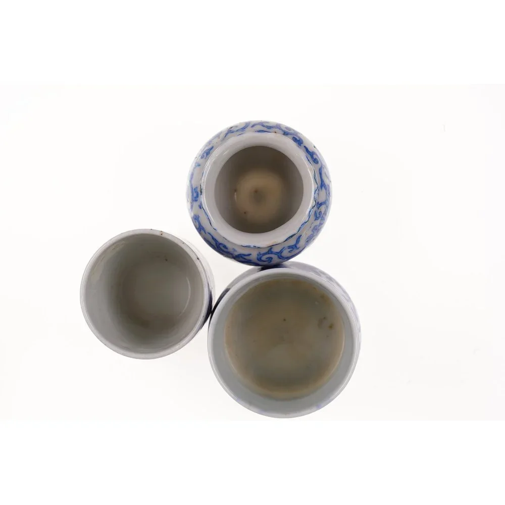 3 c1910 Japanese Blue Phoenix bird toothpick holders